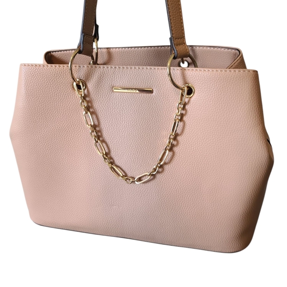 ALDO Vegan Leather Tote With Gold Chain Detail Tan Purse - Picture 3 of 16